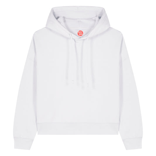 Weißer Basic Hoodie für Damen aus 100 % Bio-Baumwolle.