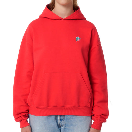 Damen Terry Oversized Fit Hoodie kastig Monstera-Blatt