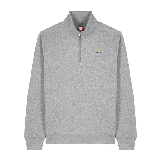 Regular Fit Quarter Zip Pullover mit gesticktem Bus-Motiv