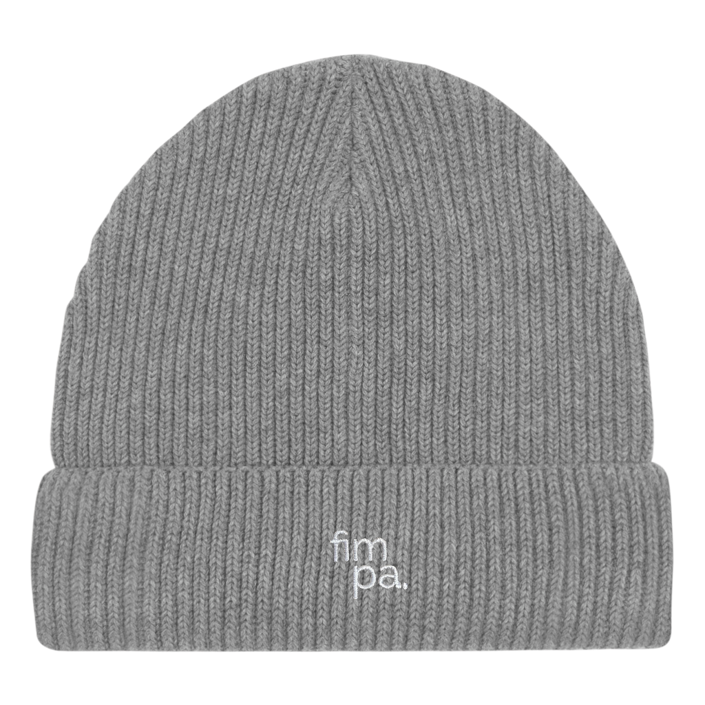 FIsherman Beanie in grau. Bio Baumwolle Herren und Damen. Trendy Mütze.