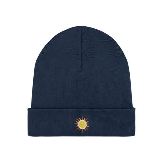 Unisex Strick-Beanie mit gesticktem Sonnen-Motiv