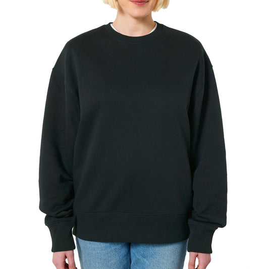 Schwarzes Rundhals-Ausschnitt Sweatshirt in schwerer hochwertiger Stoffqualität.