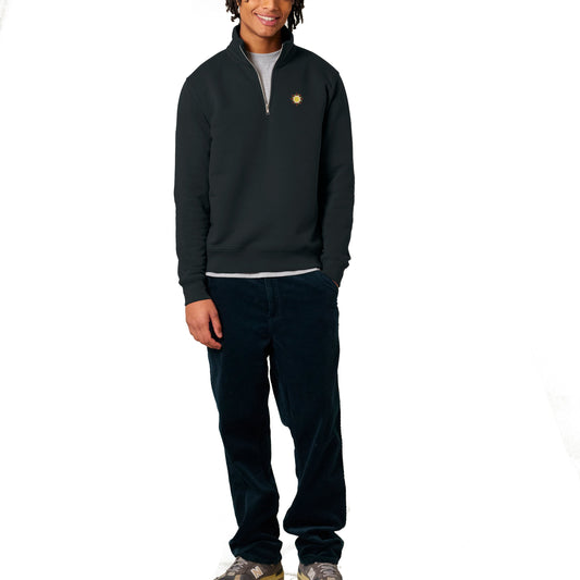 Regular Fit Quarter Zip Pullover mit gesticktem Sonnen-Motiv