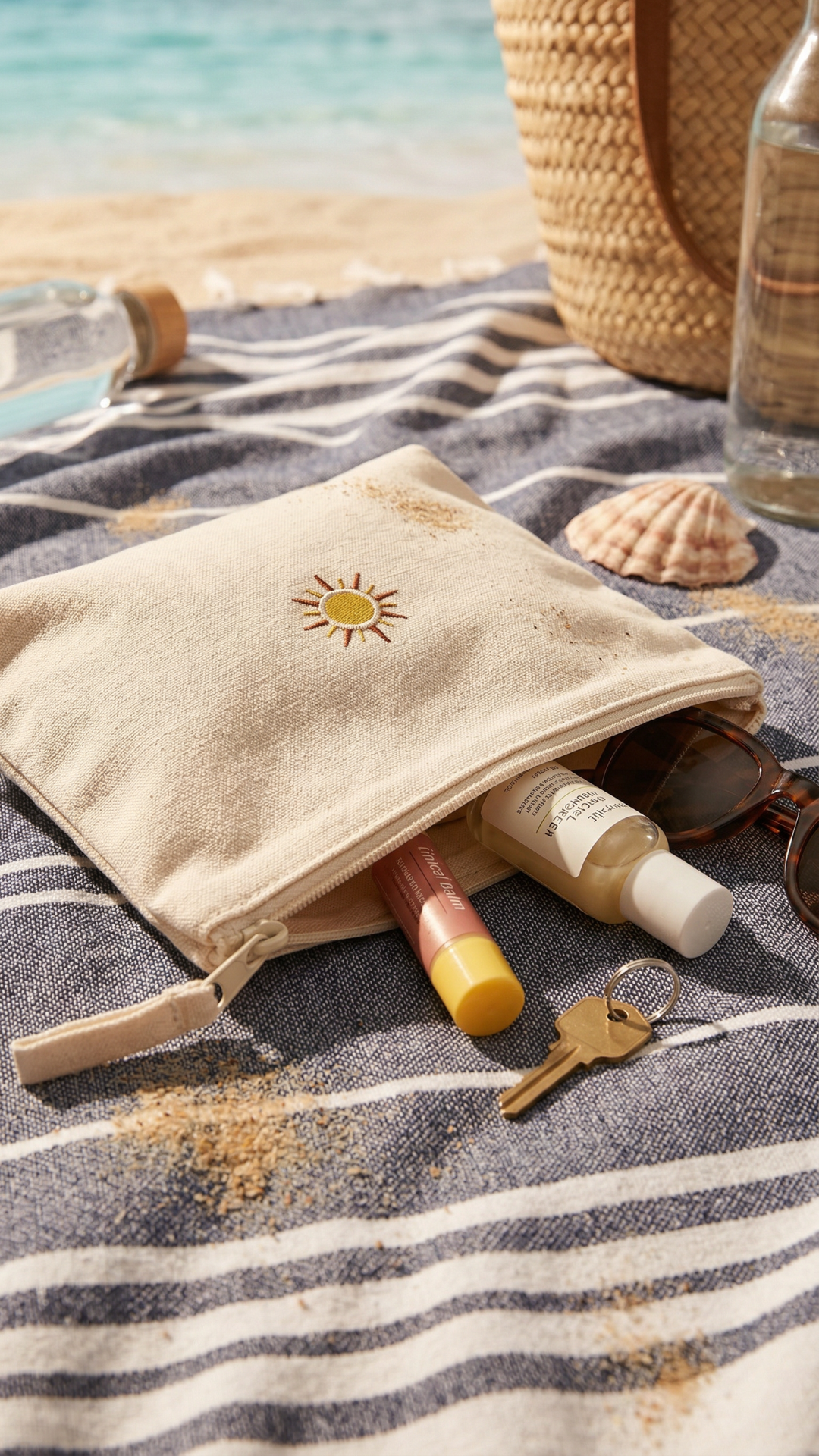Canvas-Etui mit gesticktem Sonnen-Motiv