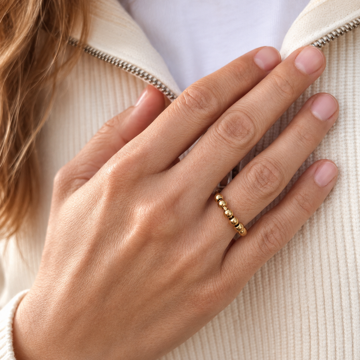 Anxiety Ring 18k vergoldet – verstellbarer Ring mit drehbaren Perlen | fimpa.
