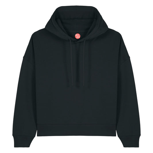 Schwarzer Basic Damen-Hoodie mit innenliegendem Nackenlabel