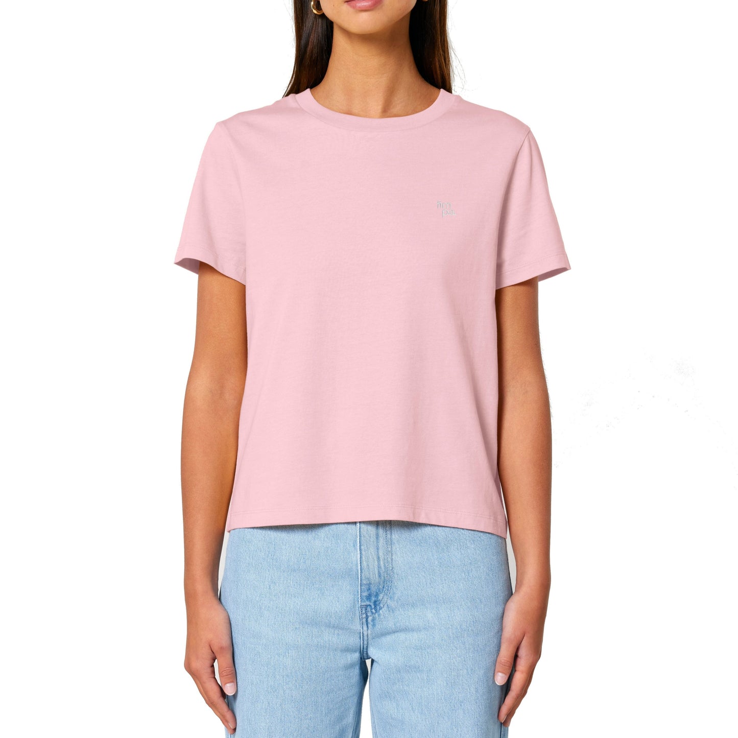 T-Shirt für Damen aus 100 % Bio-Baumwolle in der Farbe Helles Pink mit gesticktem Logo.