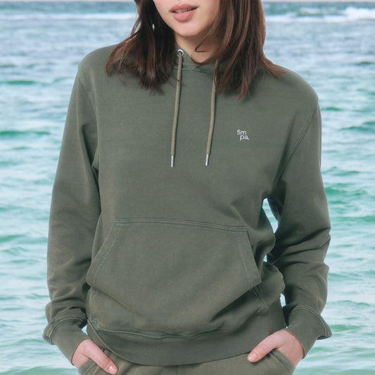 Vintage Khaki Hoodie Stückgefärbt und Bio-Baumwolle. Jeder Hoodie ist besonders und ausgefallen, Unikat.