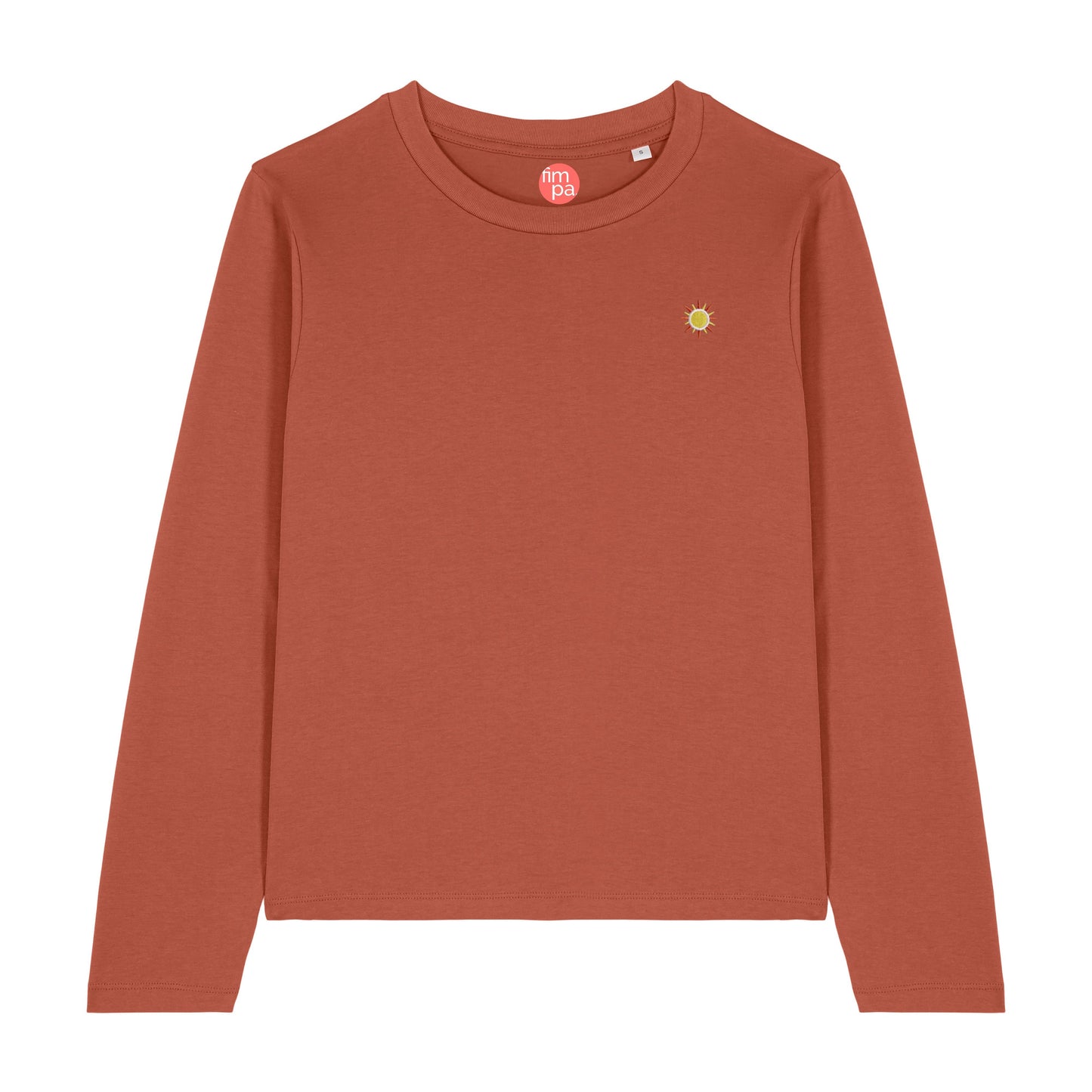 Langarmshirt aus veganer hochwertiger Bio Baumwolle mit gesticktem Sonnen-Motiv.