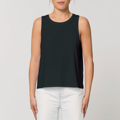 Ärmelloses schwarzes Top im entspannten Relaxed Fit aus Bio-Baumwolle – minimalistisch und zeitlos.