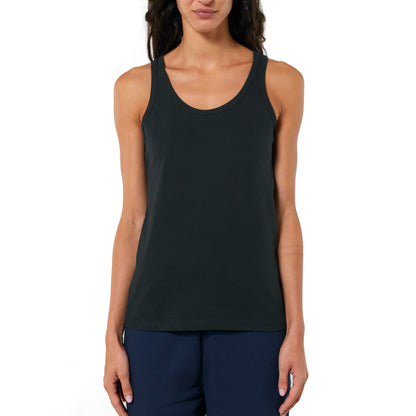 Schwarzes Slim-Fit Tanktop aus leichtem Singlerjersey, gefertigt aus 100% Bio-Baumwolle – minimalistisch und stilvoll.