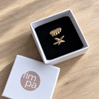 La Stella Ring Detail – Seestern & Muschelform, 18K PVD-Edelstahl, sommerlicher Schmuck von fimpa.